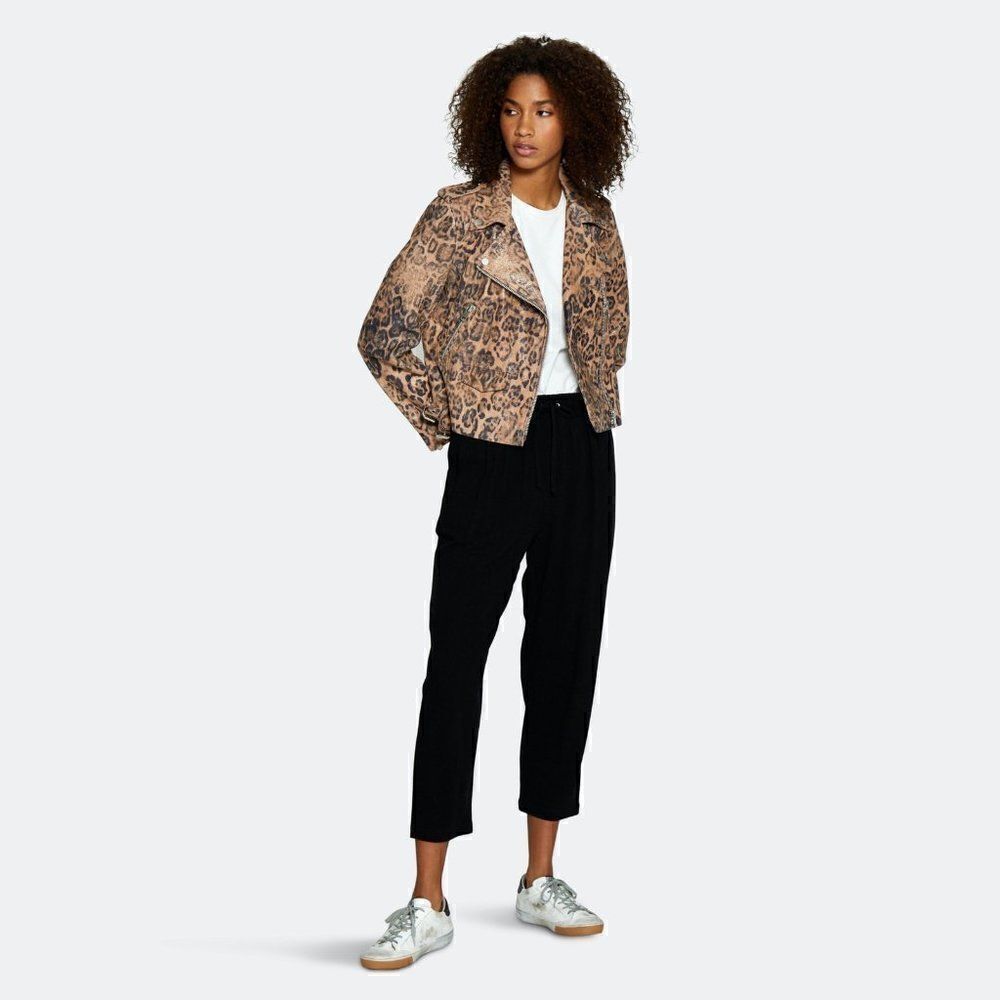 NEW Walter Baker Francis Leopard Print Leather Motorcycle Jacket
